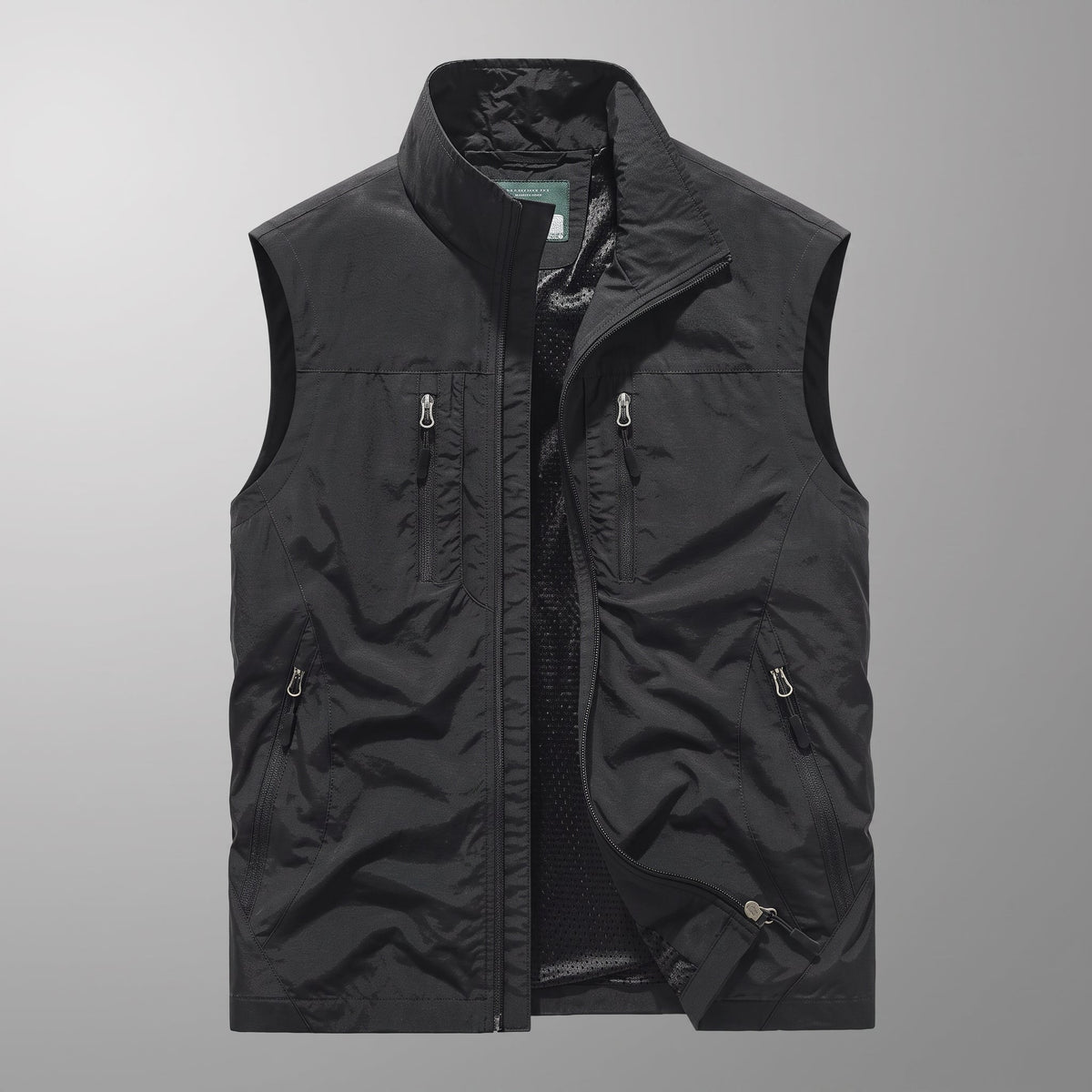 Dieter - Men's Stand Collar Multi-Pocket Transitional Vest - Vests - Black - Parker&Brooks