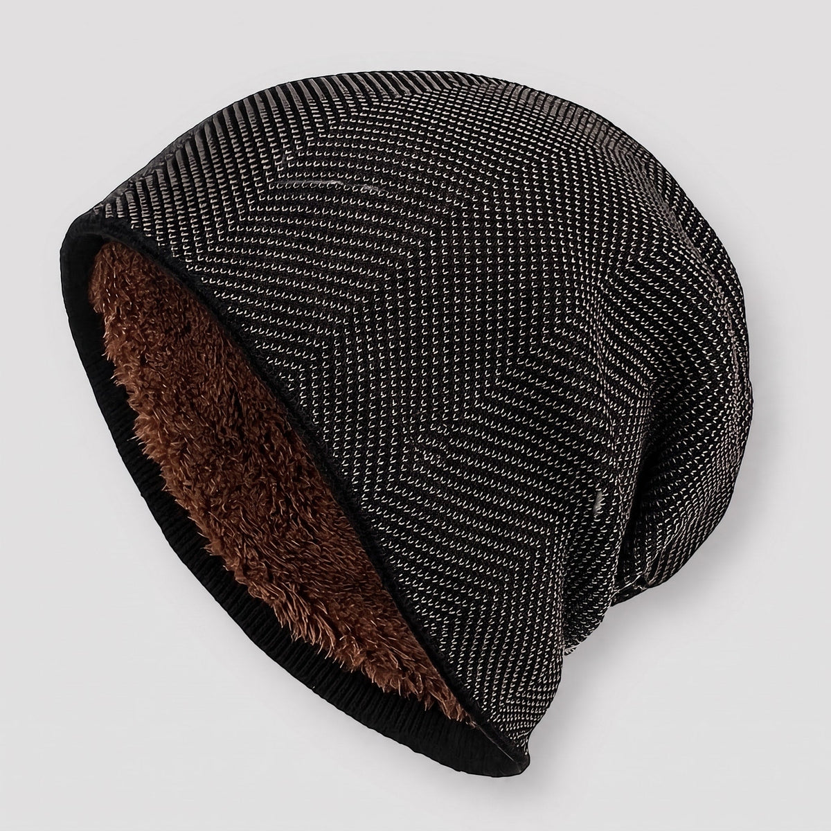 Edmund - Men's Fleece-Lined Slouchy Beanie with Herringbone Knit - Beanies - Blue - Sarvento