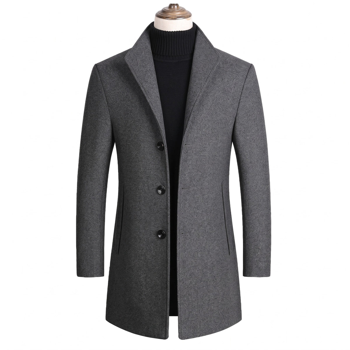 Edward - Men's Classic Tailored Single-Breasted Overcoat with Notch Lapel - Overcoats - Gray - Sarvento