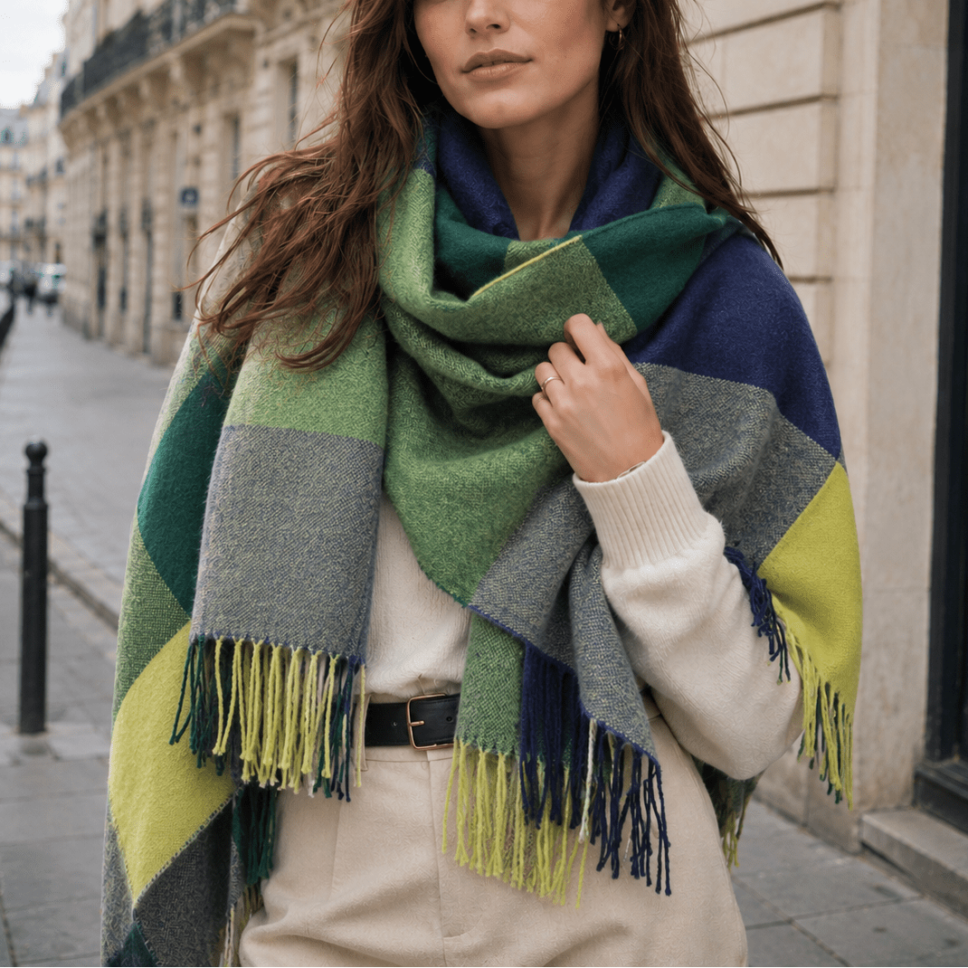 Eleanor – Women’s Fringed Tartan Plaid Blanket Scarf - Scarves & Shawls - Green - Sarvento