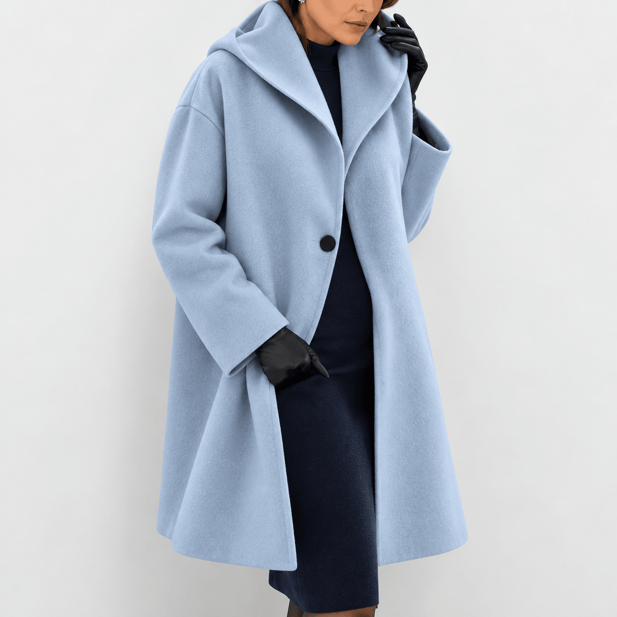 Eleanor – Women’s Oversized Shawl Collar Wide Lapel Longline Wrap Coat - Wrap Coats - Blue - Sarvento
