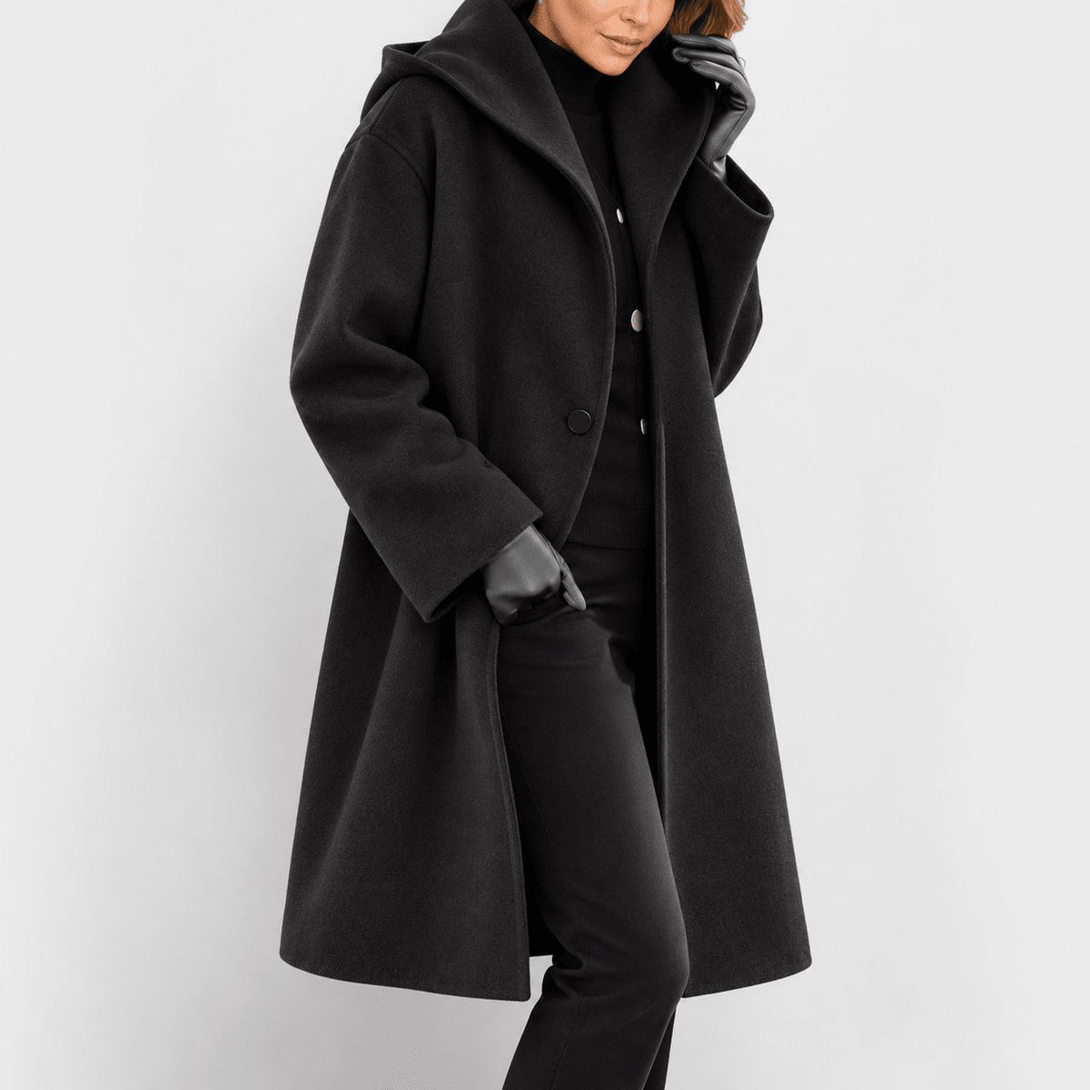 Eleanor – Women’s Oversized Shawl Collar Wide Lapel Longline Wrap Coat - Wrap Coats - Black - Sarvento