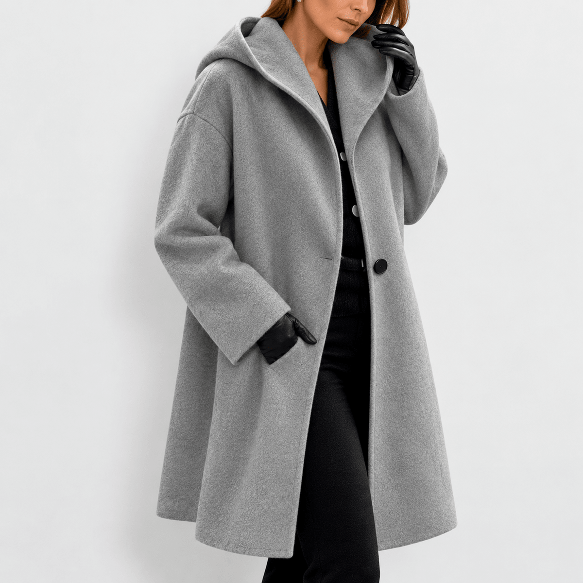 Eleanor – Women’s Oversized Shawl Collar Wide Lapel Longline Wrap Coat - Wrap Coats - Gray - Sarvento