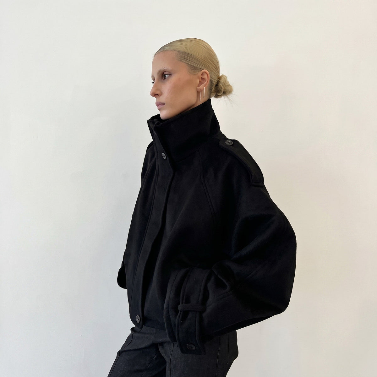 Elena - Women's Oversized Wool Look Jacket with Stand Collar - Coats & Jackets - Black - Parker&Brooks