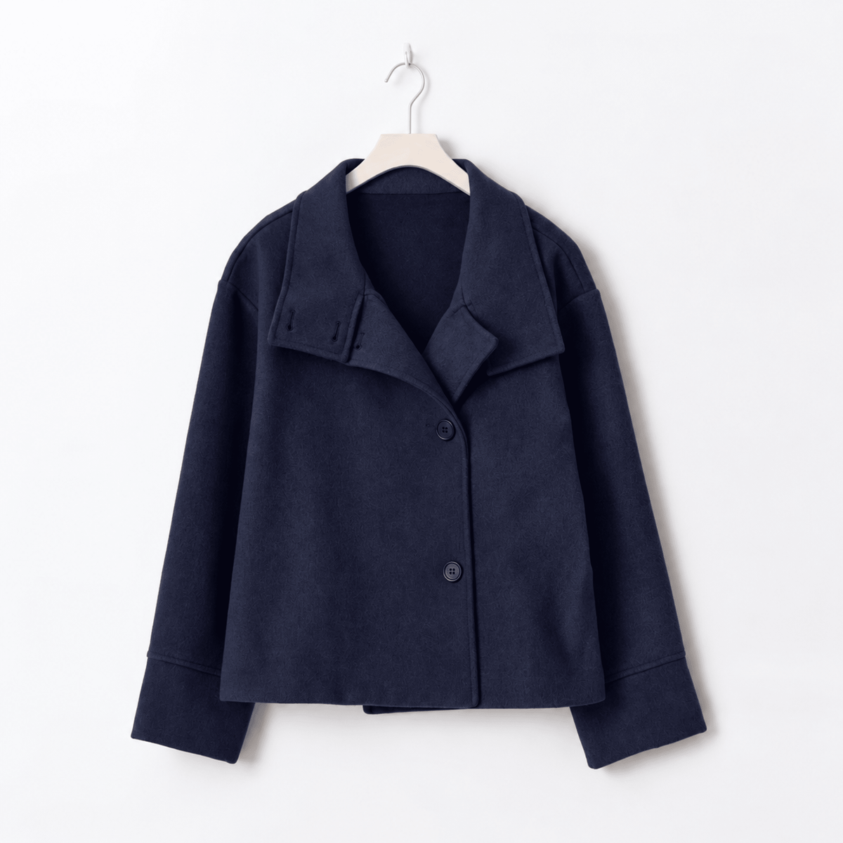 Elise - Women's Transitional Oversized Stand Collar Button-Front Jacket - Coats & Jackets - Navy Blue - Parker&Brooks