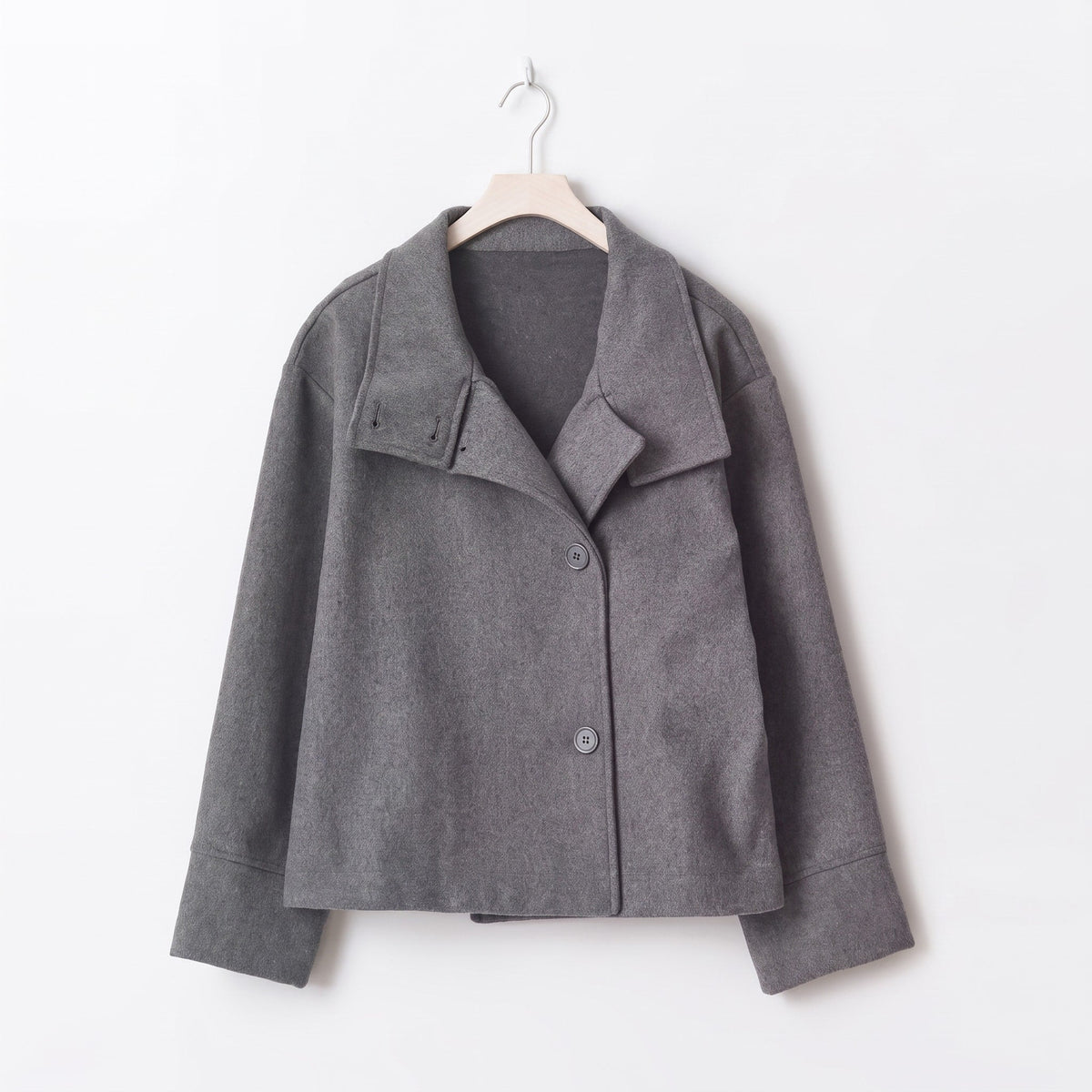 Elise - Women's Transitional Oversized Stand Collar Button-Front Jacket - Coats & Jackets - Gray - Parker&Brooks