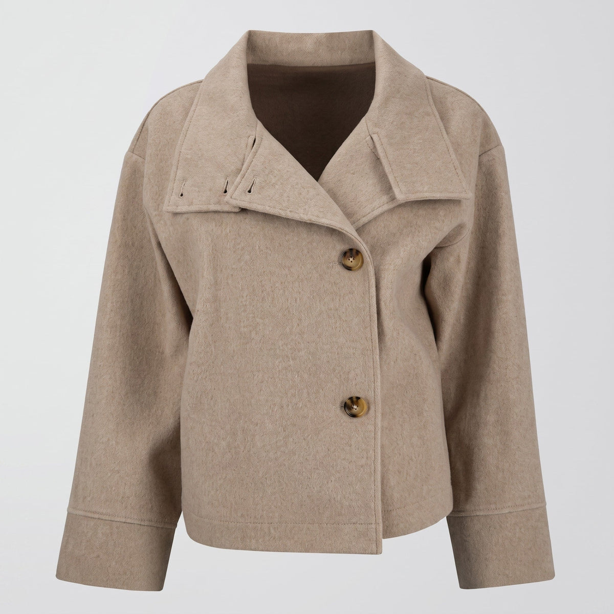 Elise - Women's Transitional Oversized Stand Collar Button-Front Jacket - Coats & Jackets - Beige - Parker&Brooks