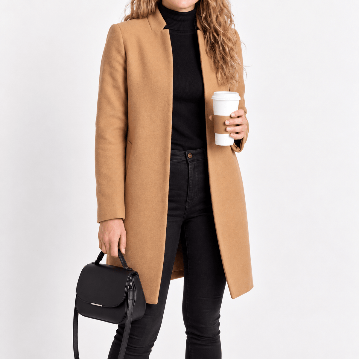 Eliza - Women's Tailored Longline Overcoat with Notch Lapel - Overcoats - Khaki - Sarvento