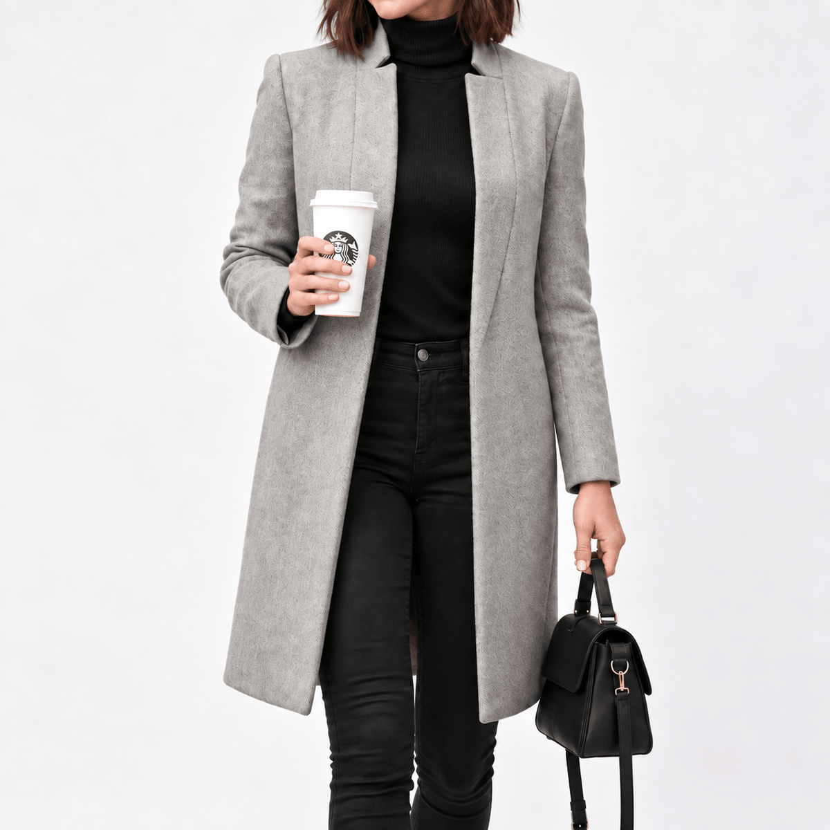 Eliza - Women's Tailored Longline Overcoat with Notch Lapel - Overcoats - Gray - Sarvento
