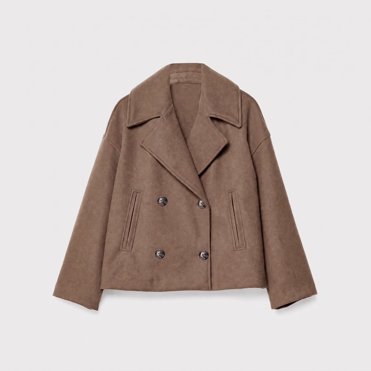 Eloise - Women's Double-Breasted Cropped Jacket with Notched Lapel - Blazers - Brown - Sarvento