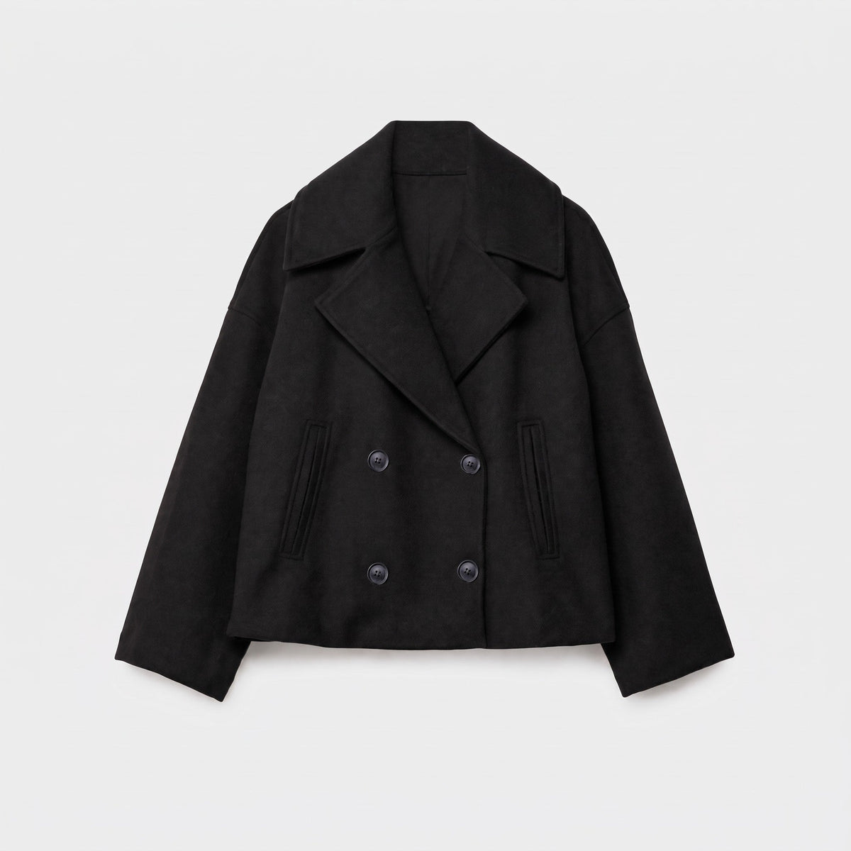 Eloise - Women's Double-Breasted Cropped Jacket with Notched Lapel - Blazers - Black - Sarvento
