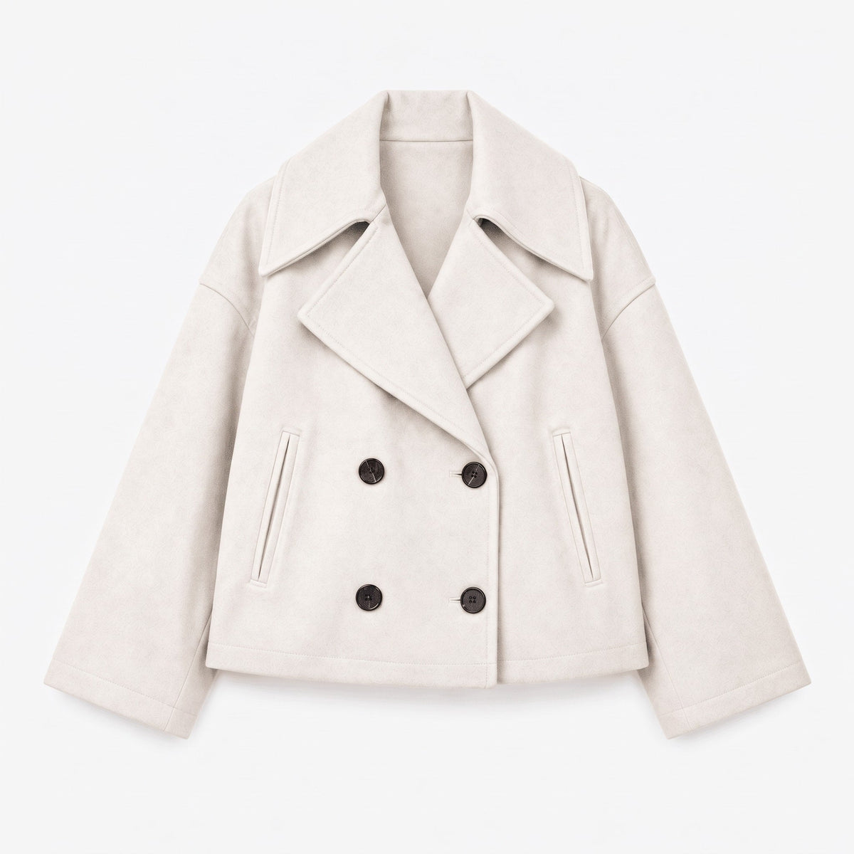 Eloise - Women's Double-Breasted Cropped Jacket with Notched Lapel - Blazers - Beige - Sarvento