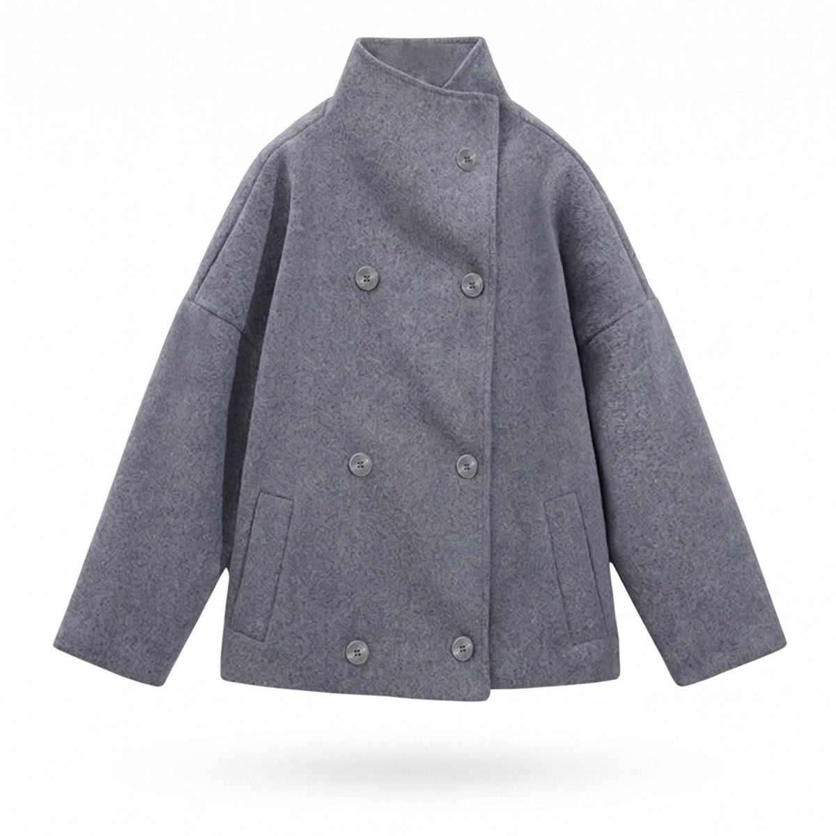 Emma - Women's Cropped Pea Coat with Stand Collar - Pea Coats - Gray - Parker&Brooks