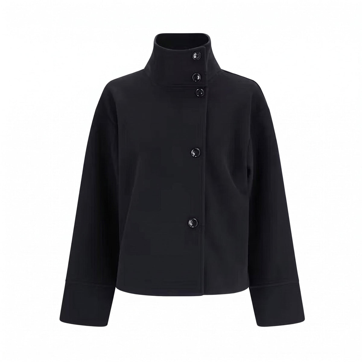 Emma - Women's Cropped Pea Coat with Stand Collar - Pea Coats - Black - Parker&Brooks