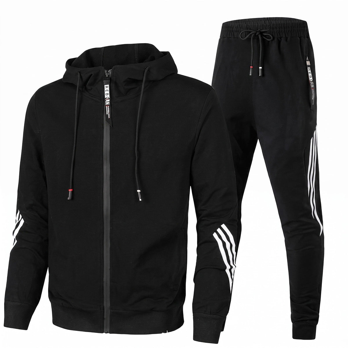 Etienne - Men's Zip-Up Hoodie and Jogger Tracksuit Set - Outfit Sets - Black - Parker&Brooks