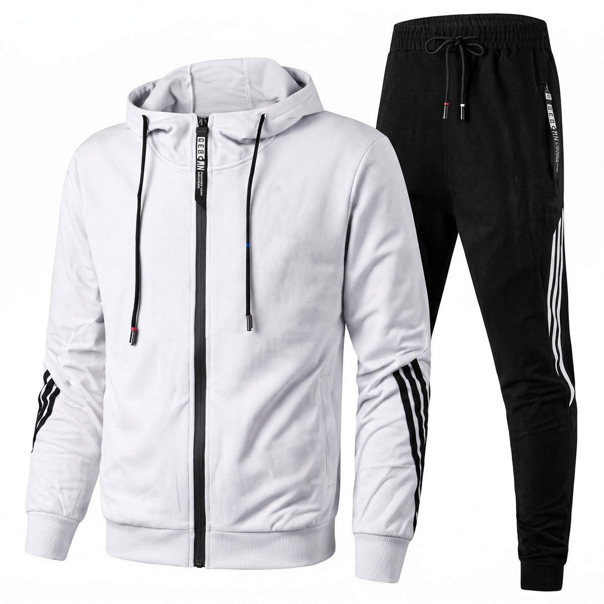 Etienne - Men's Zip-Up Hoodie and Jogger Tracksuit Set - Outfit Sets - White - Parker&Brooks