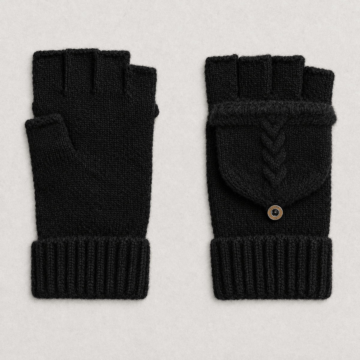Evienne - Women's Convertible Flip-Top Fingerless Gloves with Ribbed Cuffs - Gloves & Mittens - Black - Sarvento