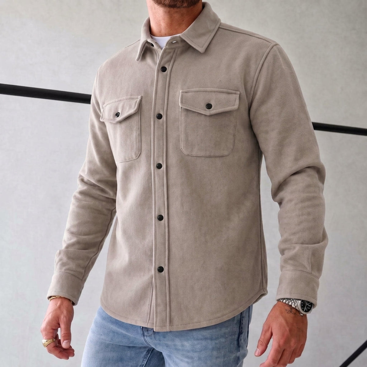 Friedrich - Men's Relaxed Fit Shirt Jacket with Dual Chest Pockets - Shirts - Apricot - Parker&Brooks
