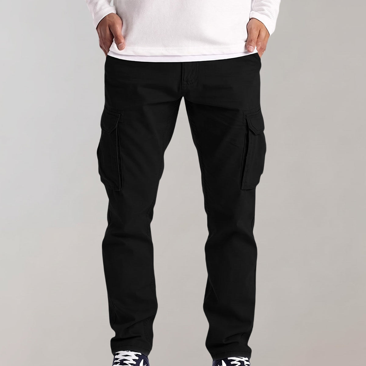 Gatlin - Men's Slim Fit Cargo Pants with Flap Pockets - Cargo Pants - Black - Sarvento