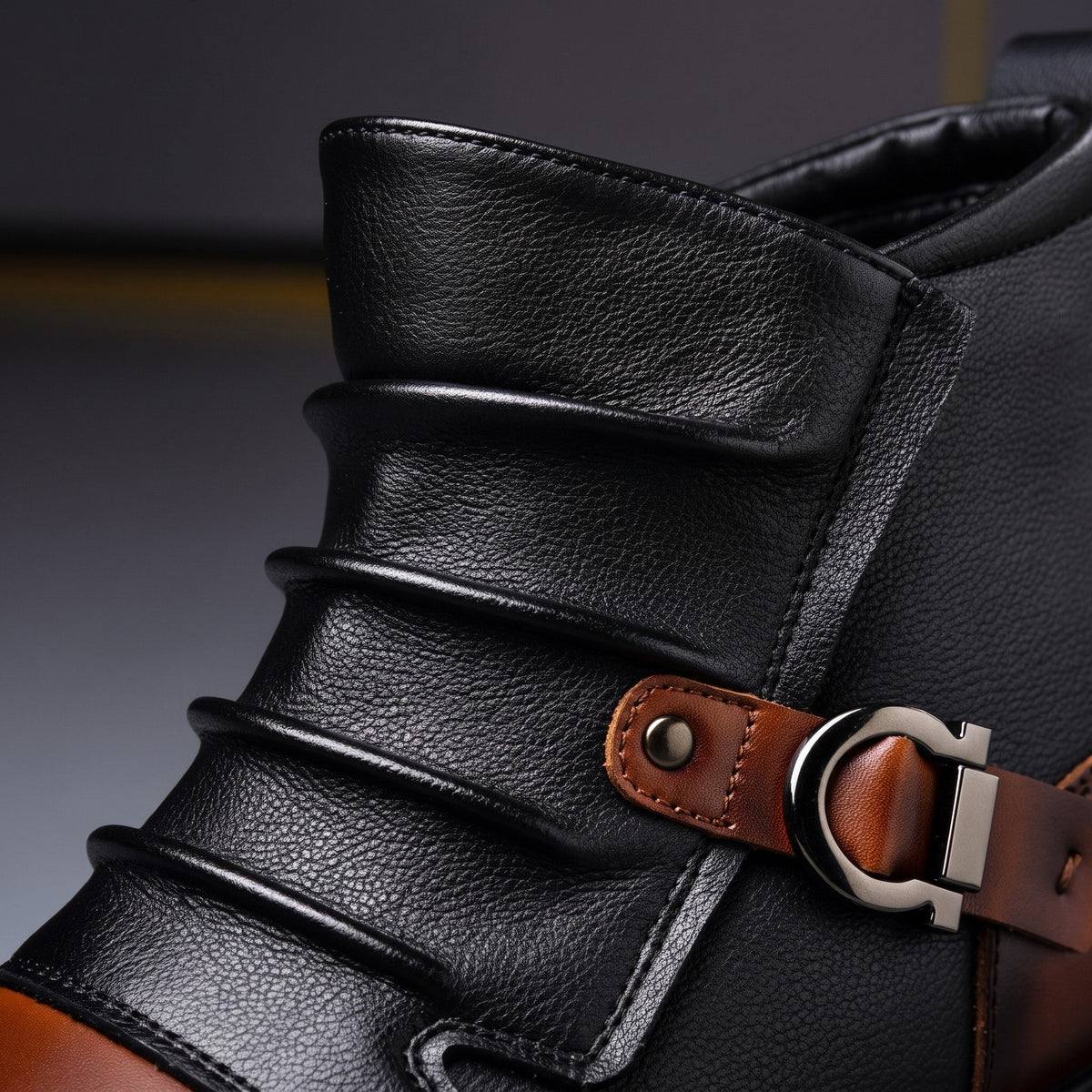 George - Men's Gradient Ankle Boots with Buckle Strap - Boots - Black - Parker&Brooks