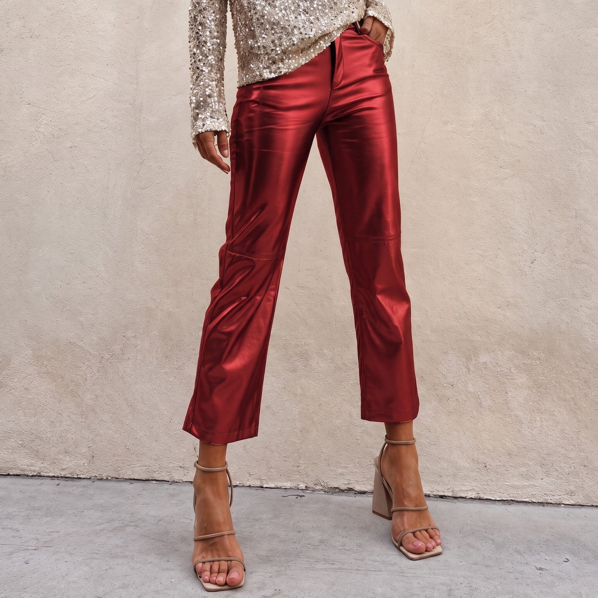 Harper – Women’s High-Rise Straight Leg Pants with Pockets - Trousers - Wine Red - Sarvento