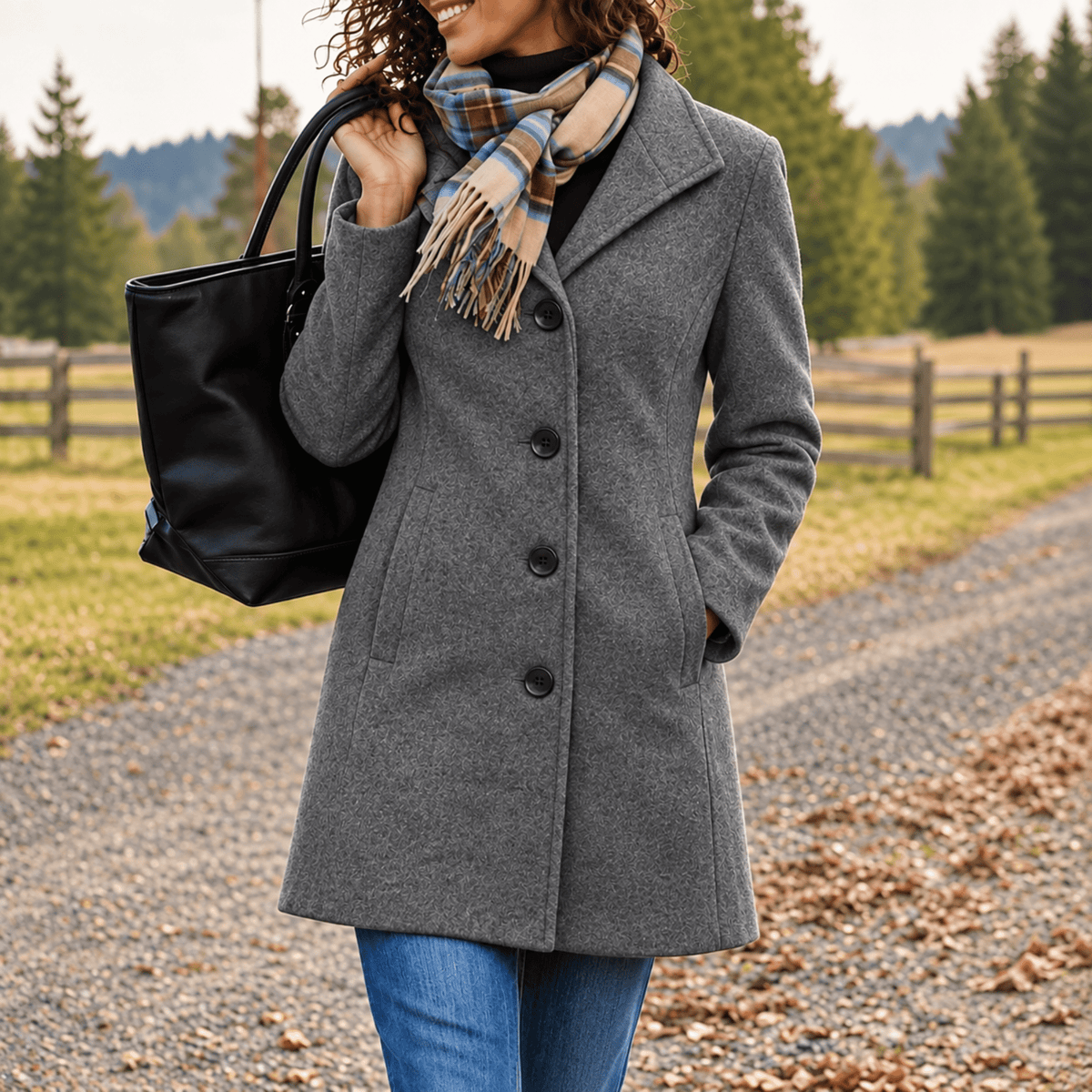 Harper - Women's Tailored Longline Wool-Look Coat with Button Front - Overcoats - Dark Gray - Parker&Brooks