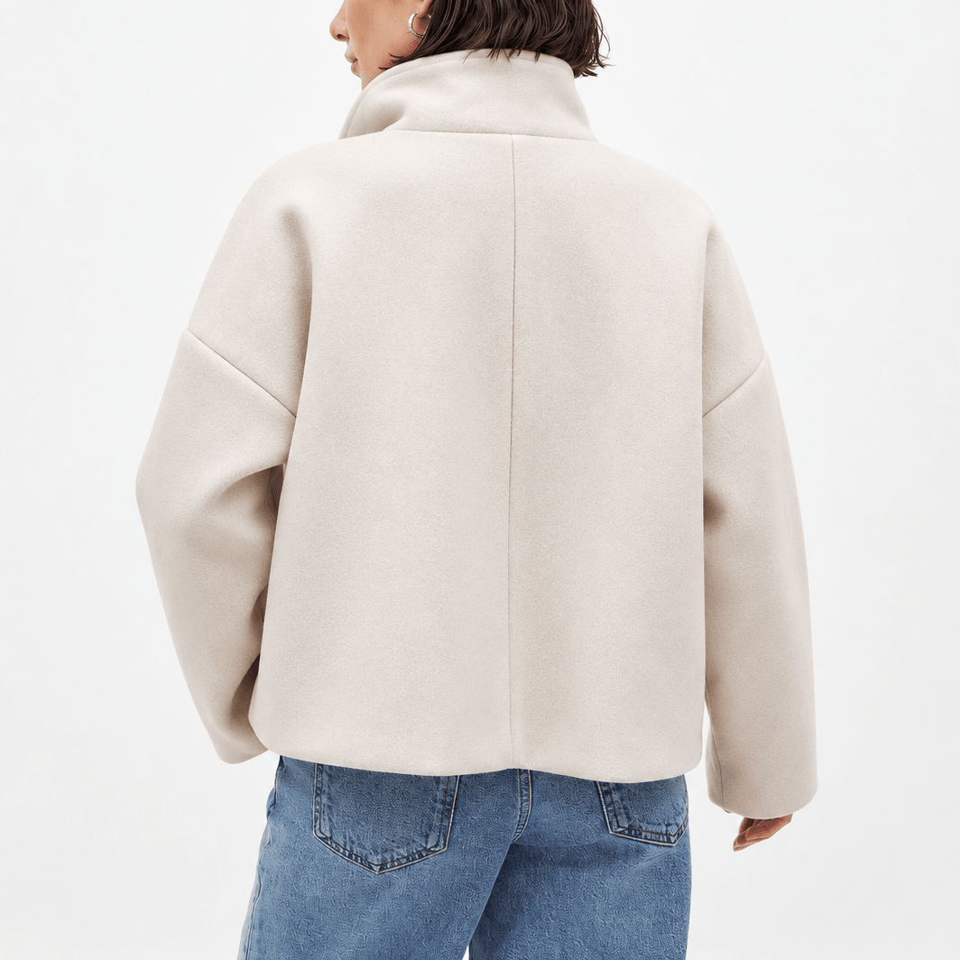 Harriet – Women’s Oversized Wide Collar Double-Breasted Cropped Jacket - Pea Coats - Beige - Sarvento