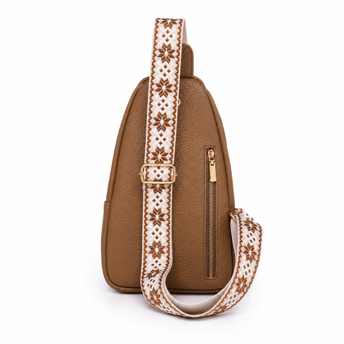 Hazel - Women's Multi-Pocket Sling Bag with Woven Guitar Strap - Cross Body Bags - Khaki - Sarvento