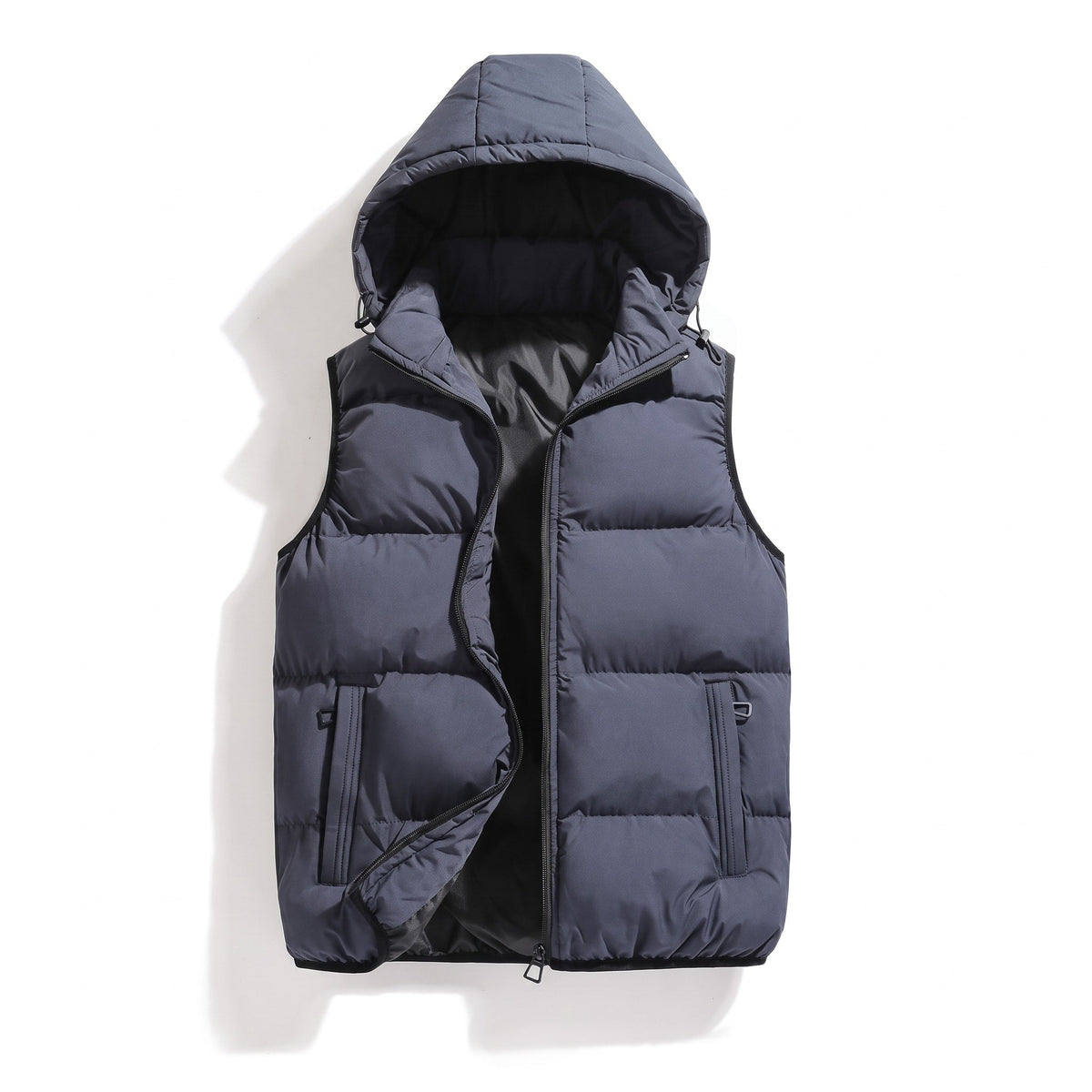 Hendrik - Men's Hooded Quilted Puffer Gilet with Zip Pockets - Vests - Dark Blue - Sarvento