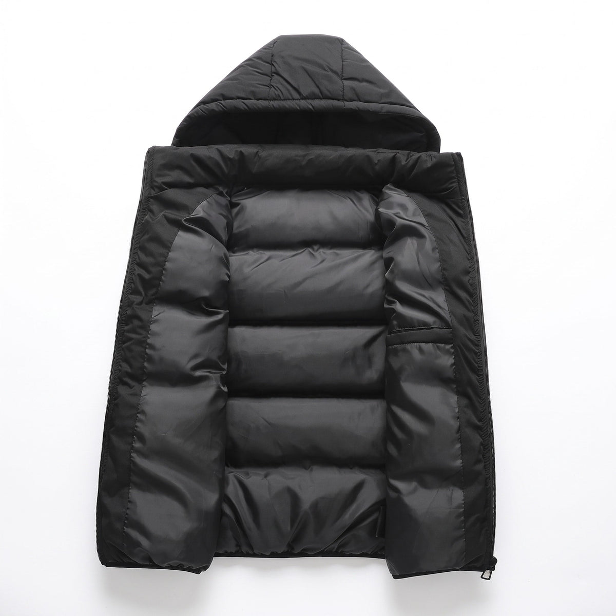 Hendrik - Men's Hooded Quilted Puffer Gilet with Zip Pockets - Vests - Black - Sarvento