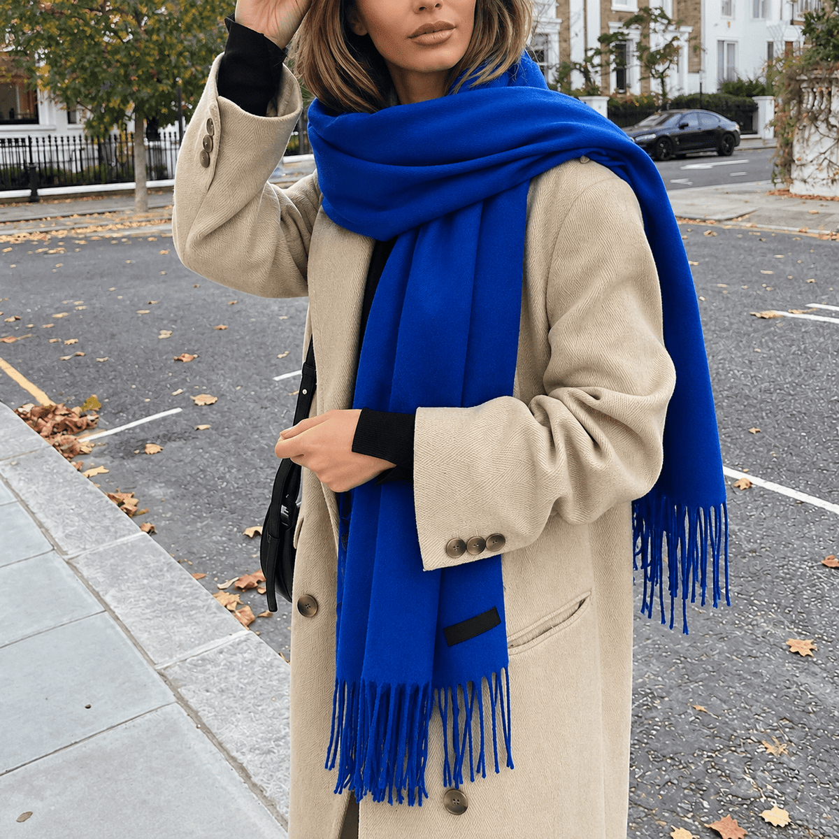 Isabella – Women’s Oversized Fringe Tassel Wrap Scarf - Scarves & Shawls - Blue - Sarvento