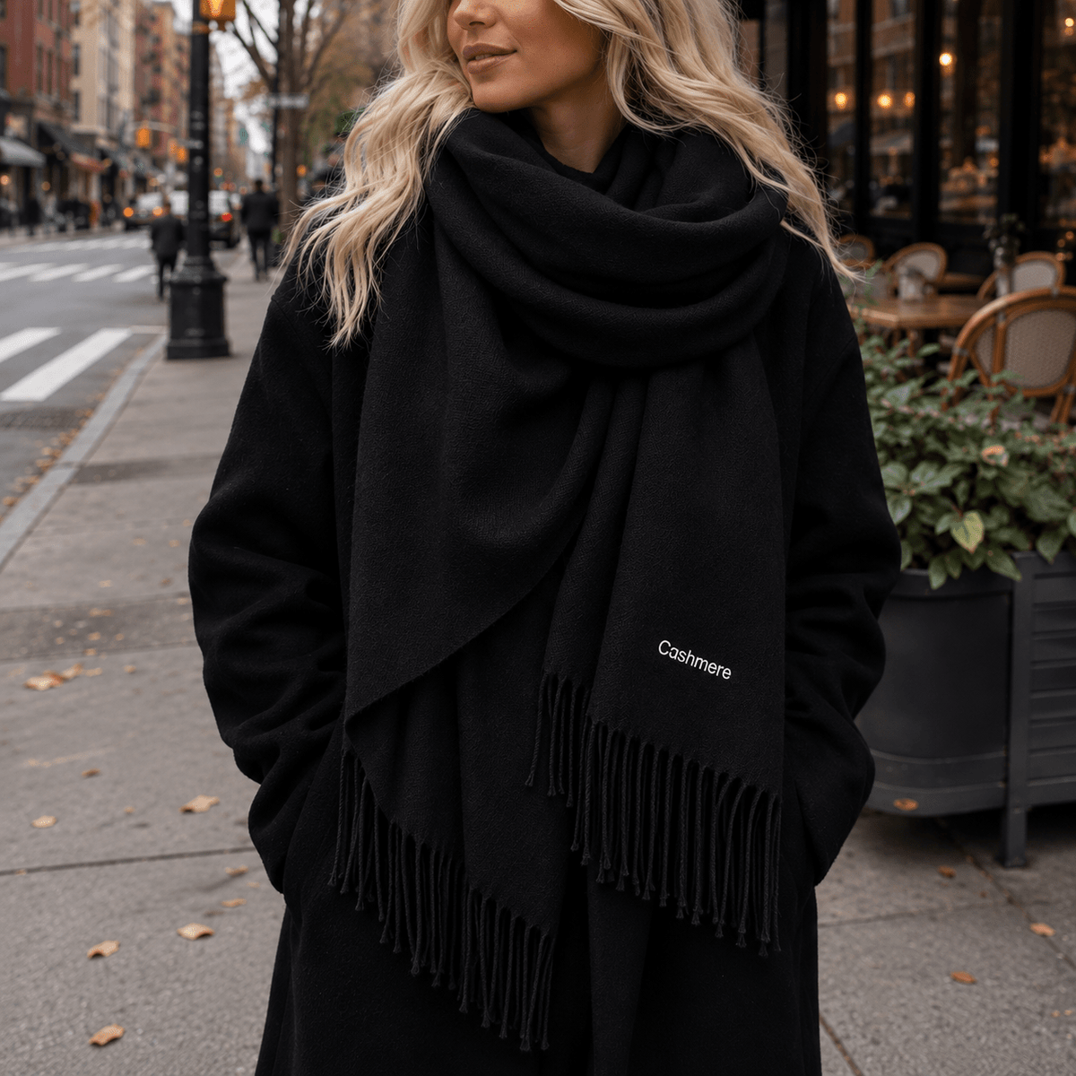 Isabella – Women’s Oversized Fringe Tassel Wrap Scarf - Scarves & Shawls - Black - Sarvento