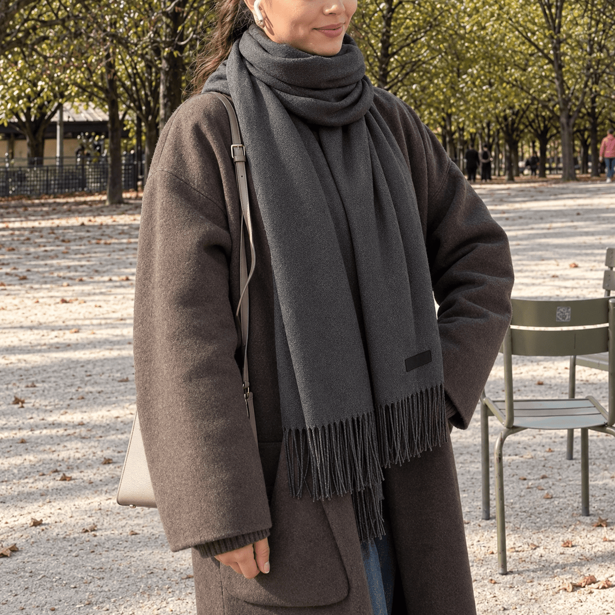 Isabella – Women’s Oversized Fringe Tassel Wrap Scarf - Scarves & Shawls - Gray - Sarvento