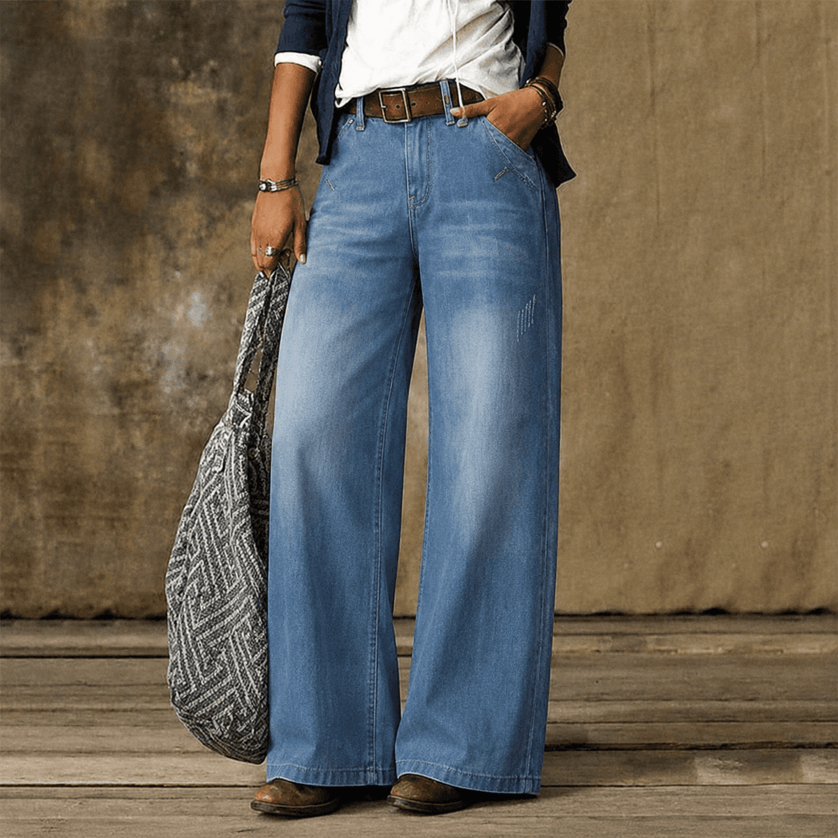 Isabelle - Women's High-Waisted Wide-Leg Jeans - Jeans - Light Blue - Parker&Brooks