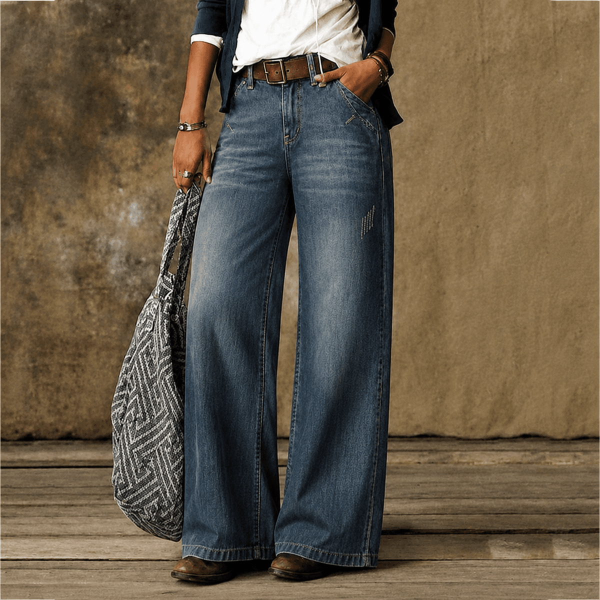 Isabelle - Women's High-Waisted Wide-Leg Jeans - Jeans - Blue - Parker&Brooks