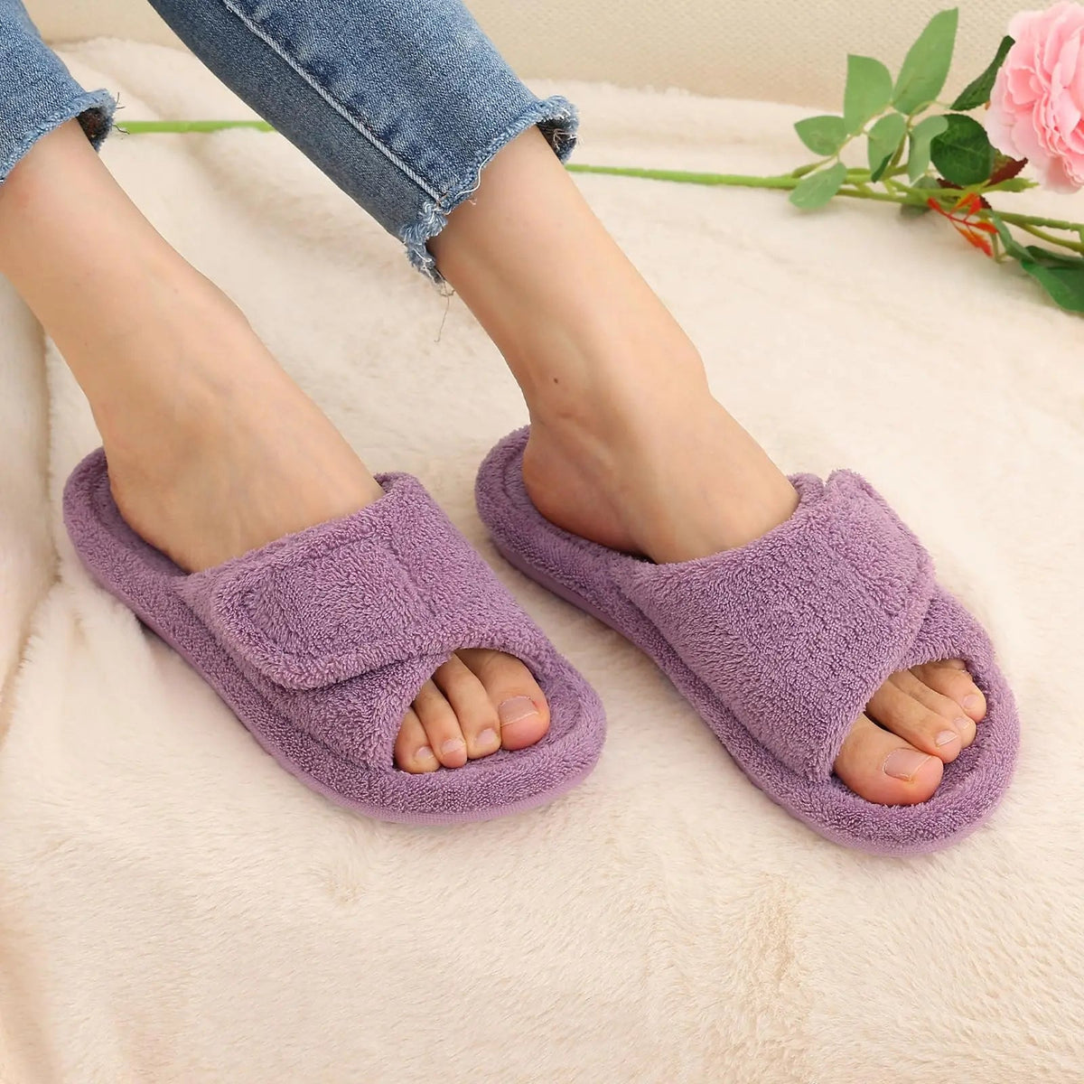 Isabelle - Women's Orthopedic Slide Slippers with Adjustable Strap Closure - Slippers - Purple - Sarvento