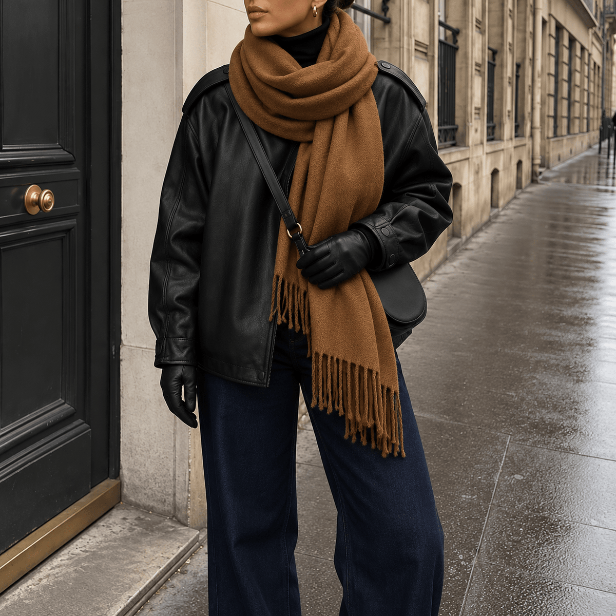 Isabelle – Women’s Oversized Plaid Fringe Wrap Scarf - Scarves & Shawls - Brown - Sarvento