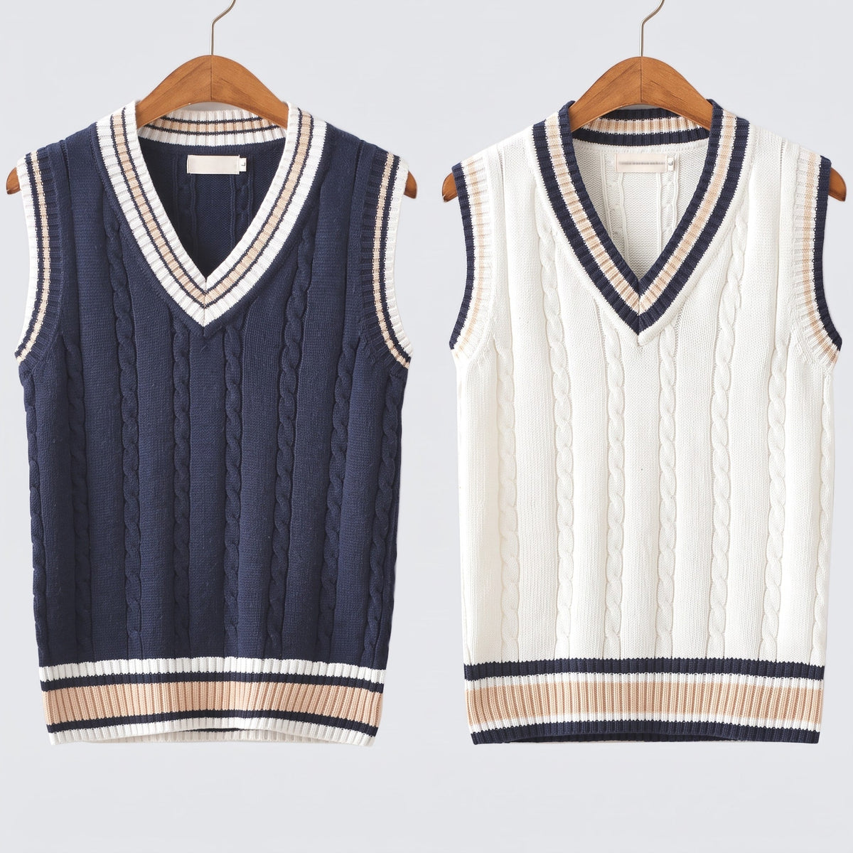 James - Men's Cotton Waist-Length Cricket Striped Sweater Vest - Sweaters - Blue - Sarvento
