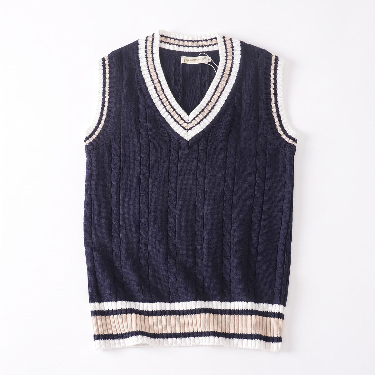 James - Men's Cotton Waist-Length Cricket Striped Sweater Vest - Sweaters - Blue - Sarvento