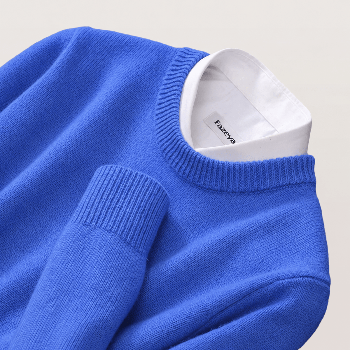 James - Men's Crew Neck Sweater with Ribbed Hem - Sweaters - Blue - Sarvento