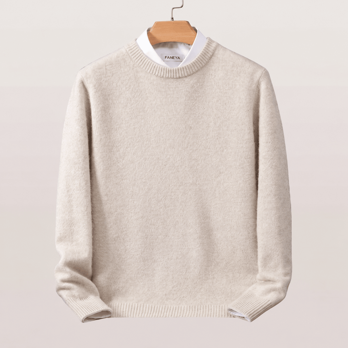 James - Men's Crew Neck Sweater with Ribbed Hem - Sweaters - Cream - Sarvento