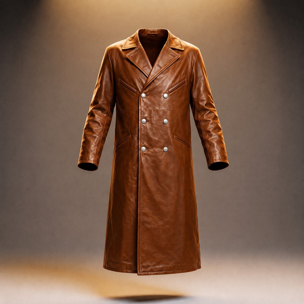 James - Men's Double-Breasted Long Overcoat with Wide Lapels - Trench Coats - Brown - Parker&Brooks