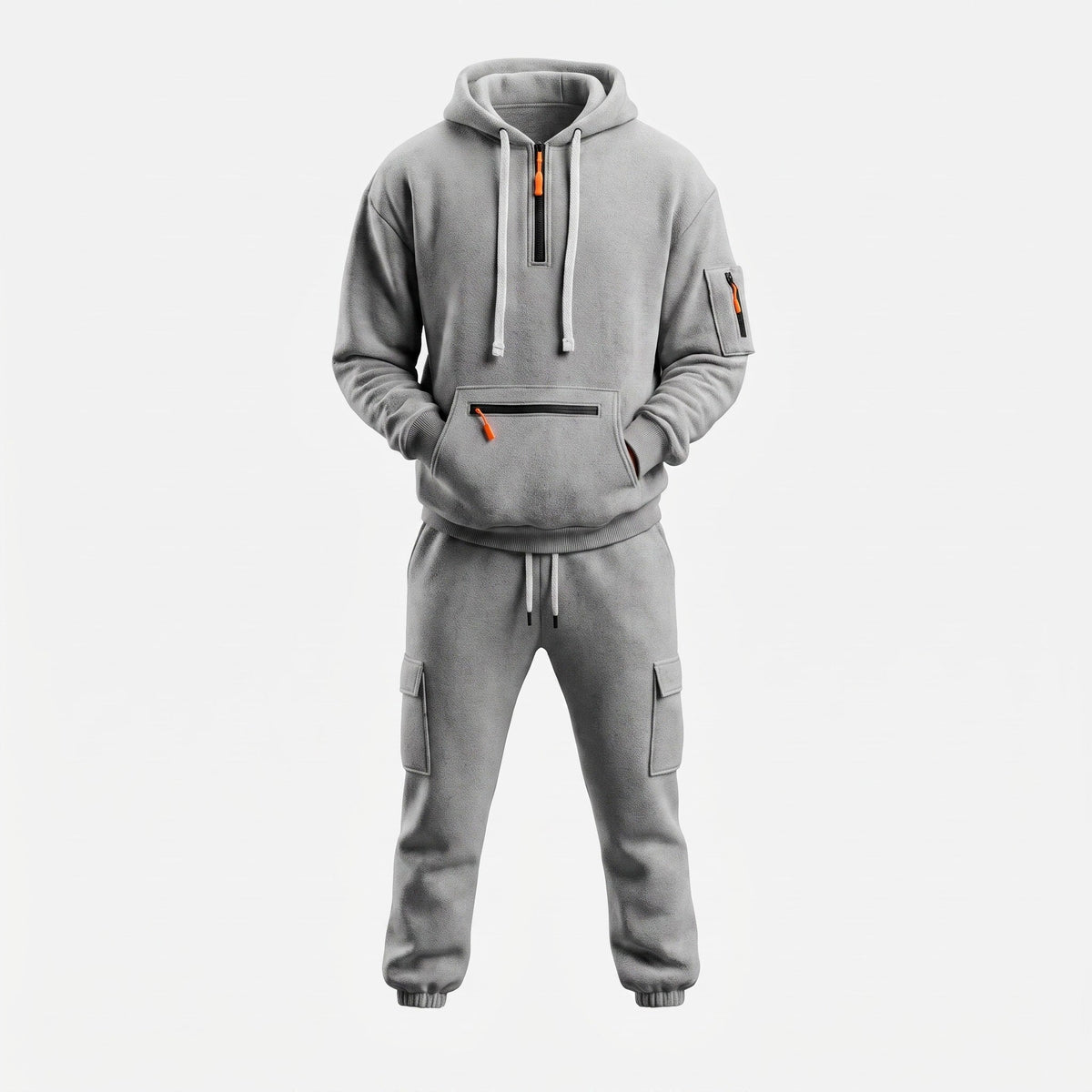 James - Men's Half-Zip Hoodie and Cargo Jogger Two-Piece Tracksuit Set - Outfit Sets - Gray - Parker&Brooks