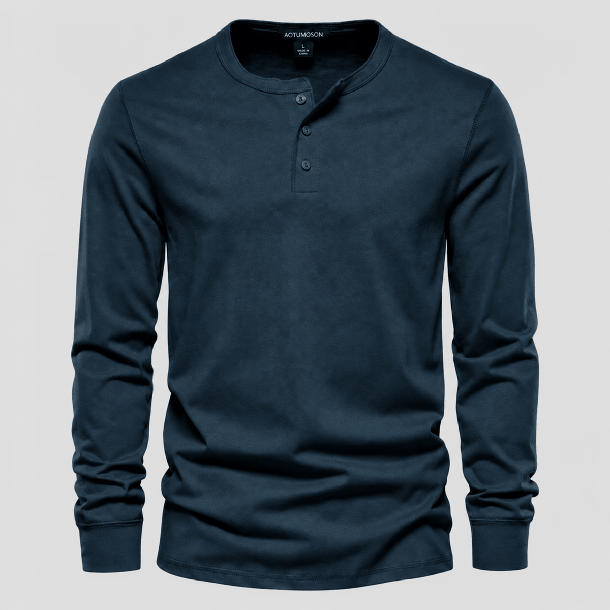 James - Men's Henley Long Sleeve Shirt with Button Placket - Navy Blue - Parker&Brooks