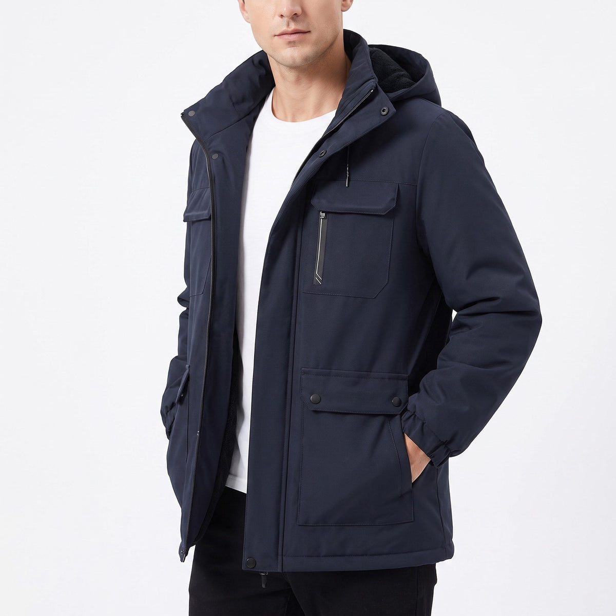 James - Men's Hooded Parka Jacket with Cargo Pockets - Parkas - Blue - Parker&Brooks