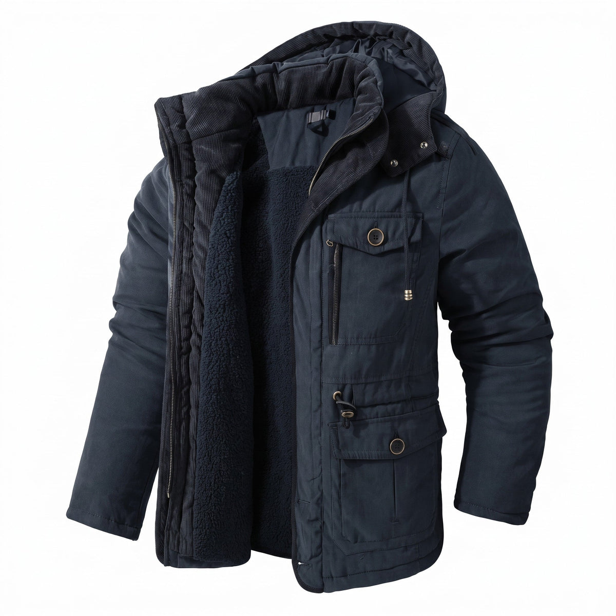James - Men's Hooded Parka Jacket with Multiple Pockets - Parkas - Navy Blue - Parker&Brooks