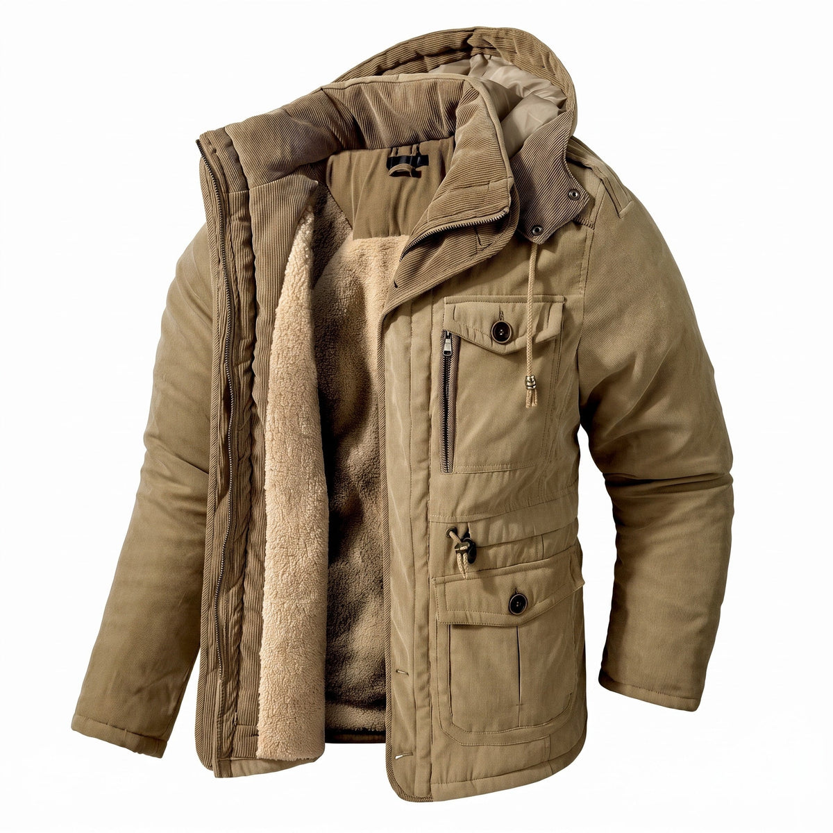 James - Men's Hooded Parka Jacket with Multiple Pockets - Parkas - Khaki - Parker&Brooks