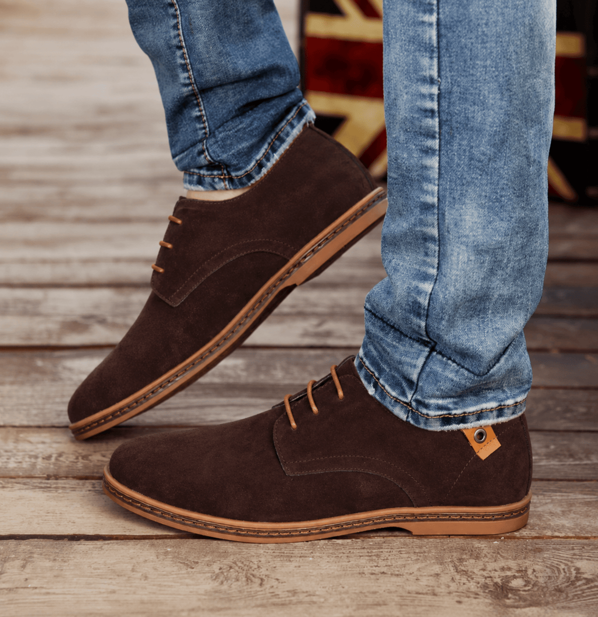 James - Men's Lace-Up Derby Shoes with Textured Suede-Look Finish - Shoes - Brown - Parker&Brooks