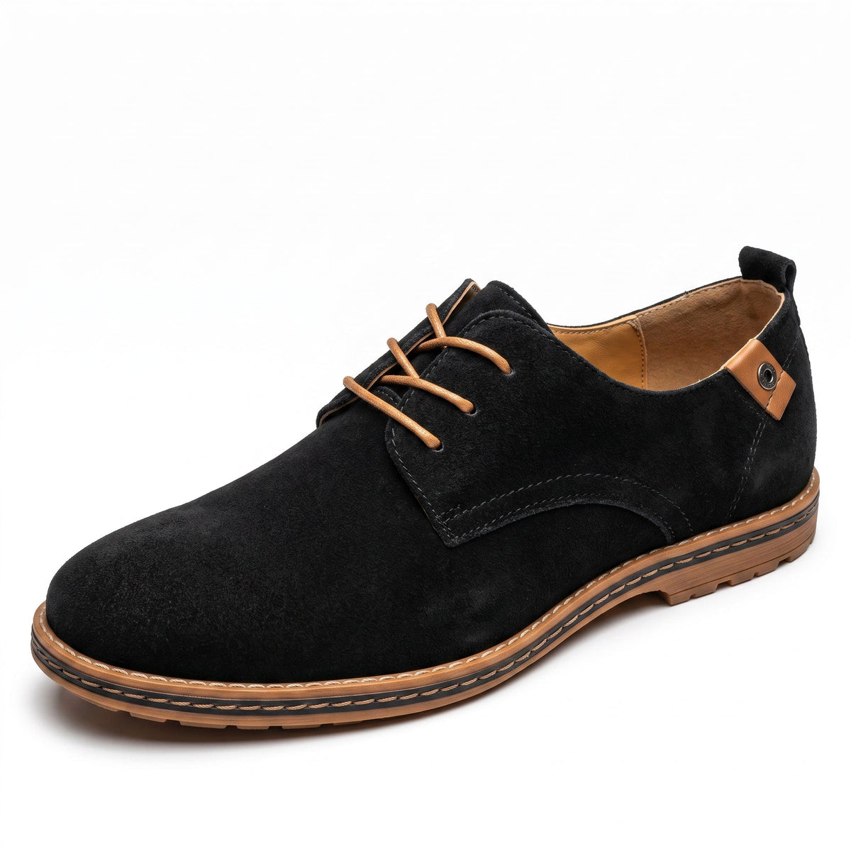 James - Men's Lace-Up Derby Shoes with Textured Suede-Look Finish - Shoes - Black - Parker&Brooks
