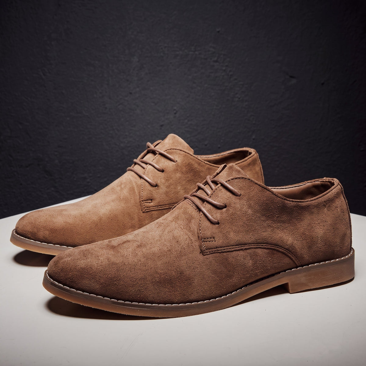 James - Men's Lace-Up Pointed Toe Oxford Shoes with Stitched Detail - Flats - Brown - Parker&Brooks